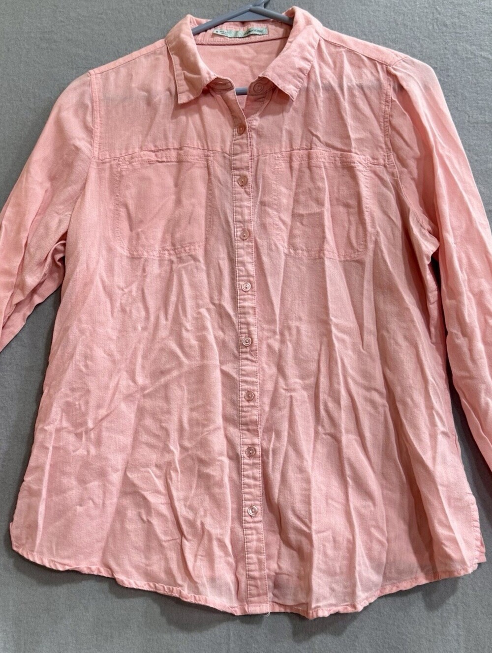 Maurices Women's Medium Pink Linen Button Front Long Sleeve Shirt Blouse Top